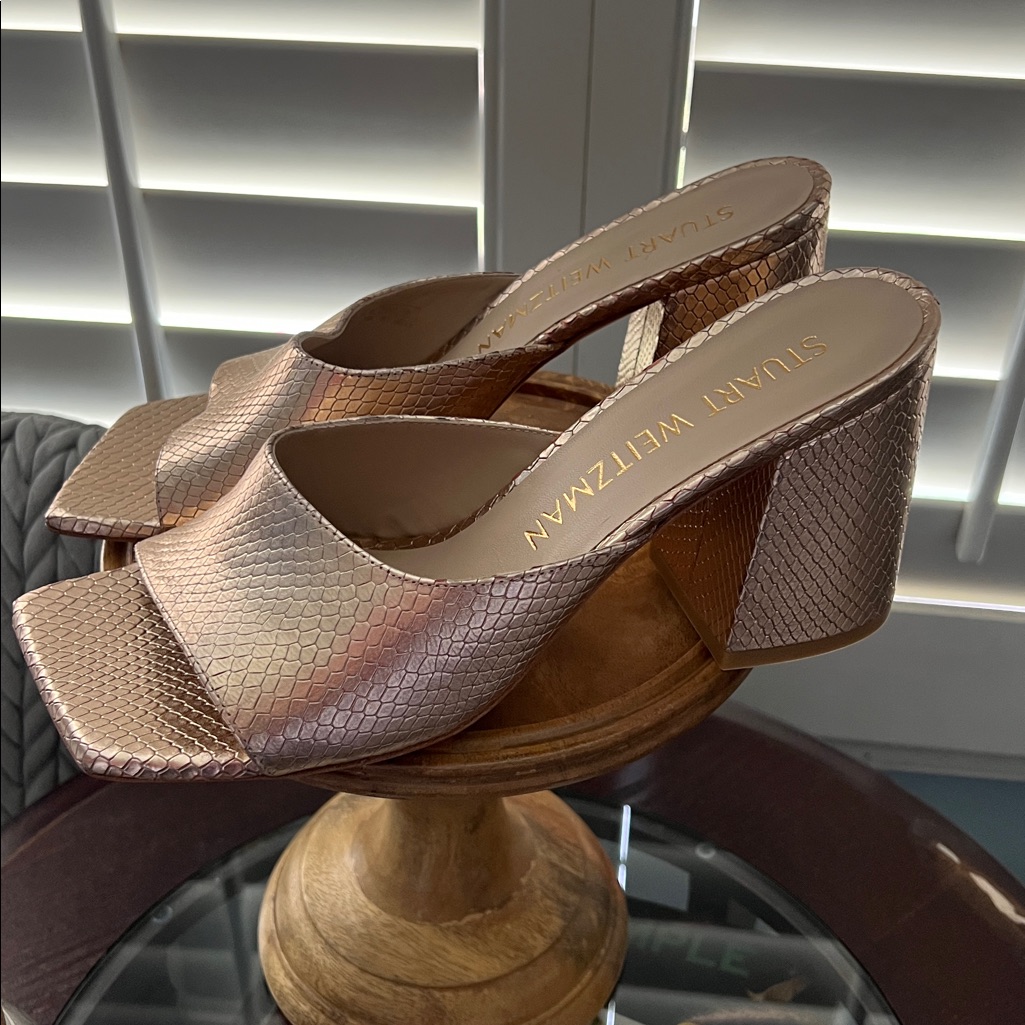 1 Hour Sale. Stuart Weitzman, 10b, Rose Gold Textured Women's Mule Heels